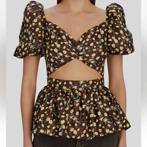 Autumn Adeigbo Bridgette Floral Cut-Out Preplum Blouse Size 10